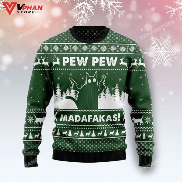 Cat Pew Pew Madafakas 3D Sweatshirt Ugly Christmas Sweater