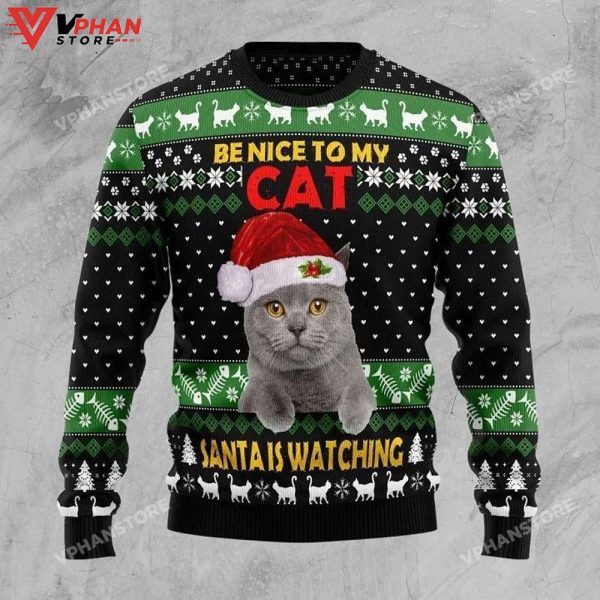 Cat Santa Is Watching 3D Ugly Christmas Sweater