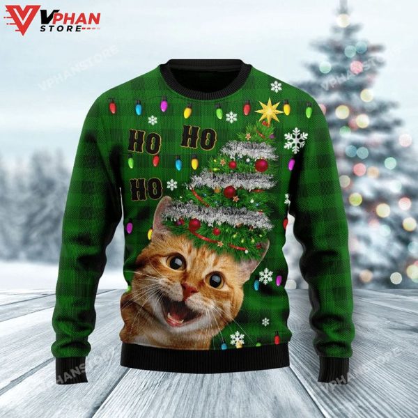 Cat Tree 3D Sweatshirt Ugly Christmas Sweater