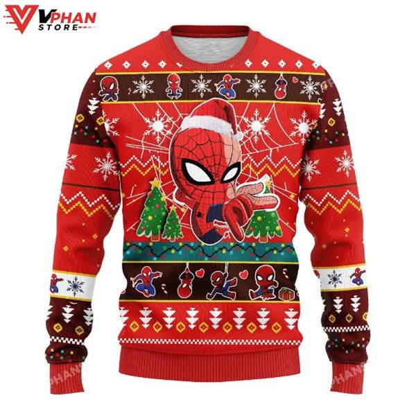 Chibi Spiderman Marvel Ugly Christmas Sweater Wool Knitted Sweatshirt