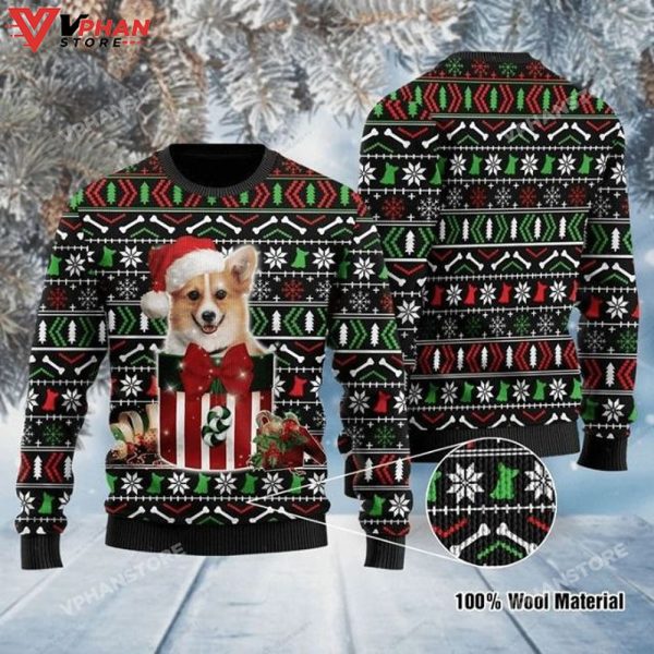 Patterns And Lovely Corgi In The Box 3D Sweatshirt Ugly Christmas Sweater