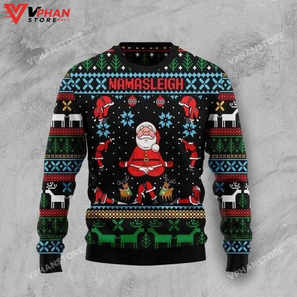 Patterns With Santa Claus Pray Namasleigh Ugly Christmas Sweater