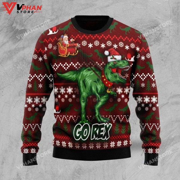 Santa Claus Riding T-Rex Dinosaur 3D Ugly Christmas Sweater