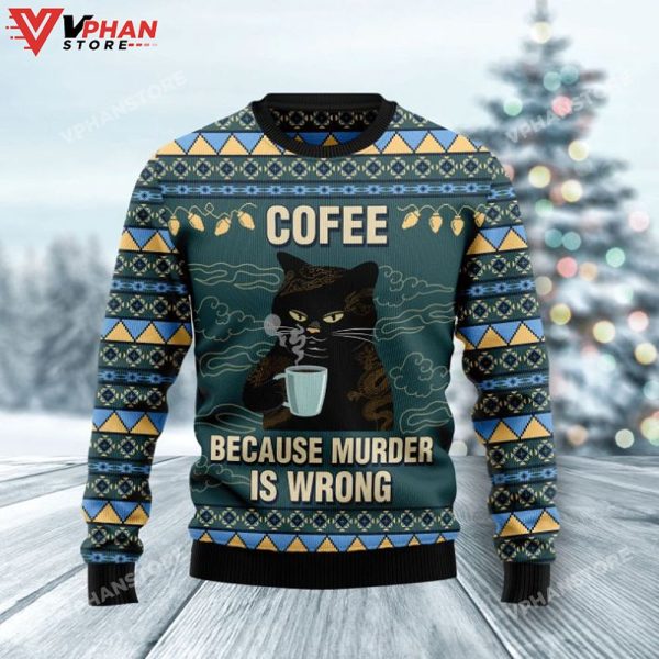 Christmas 3D Sweatshirt Coffee Cat, Ugly Christmas Sweater