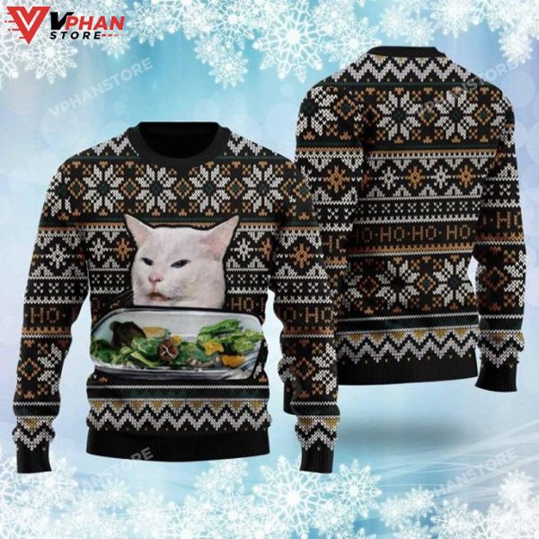 Ugly Christmas Sweater Woman Yelling At Cat Meme Couple