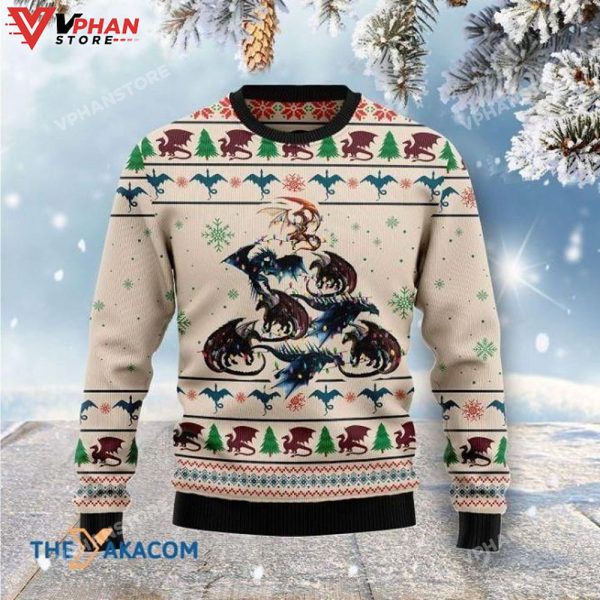 Colorful Dragon Make A 3D Sweatshirt Ugly Christmas Sweater