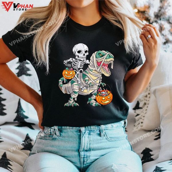 Cool Skeleton Cap Dino Mummy Toddler Boy Halloween Boys Kids T-Shirt