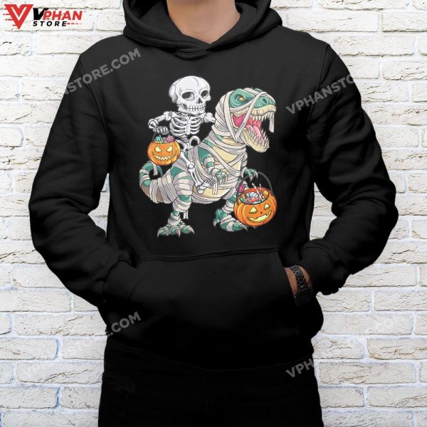 Cool Skeleton Cap Dino Mummy Toddler Boy Halloween Boys Kids T-Shirt