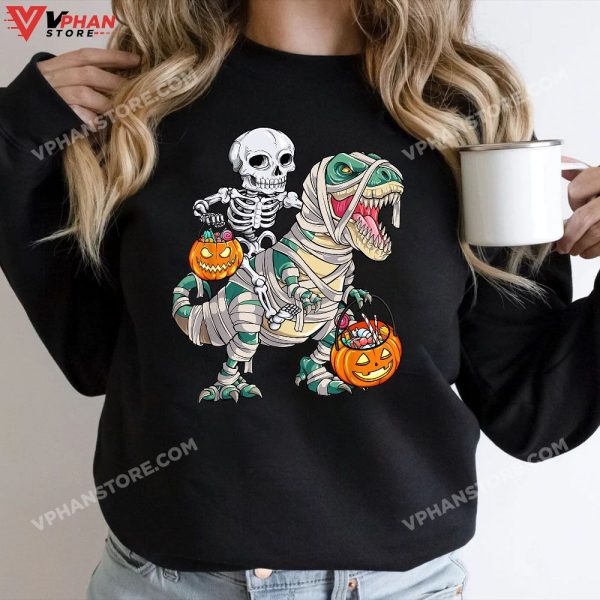 Cool Skeleton Cap Dino Mummy Toddler Boy Halloween Boys Kids T-Shirt