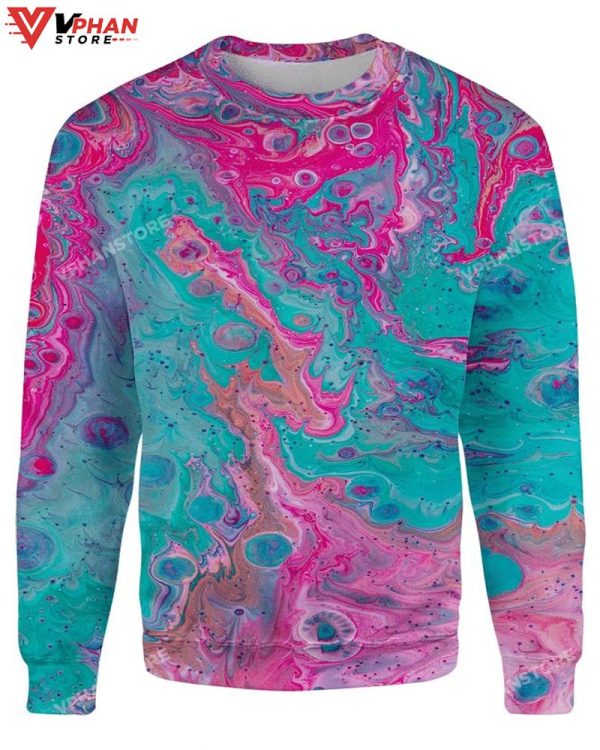 Cotton Candy Paint Swirls Xmas 3D Sweatshirt Ugly Christmas Sweater