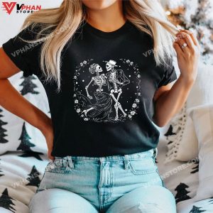 Couple Dancing Skeletons Vintage Day of the Dead Halloween T Shirt 1