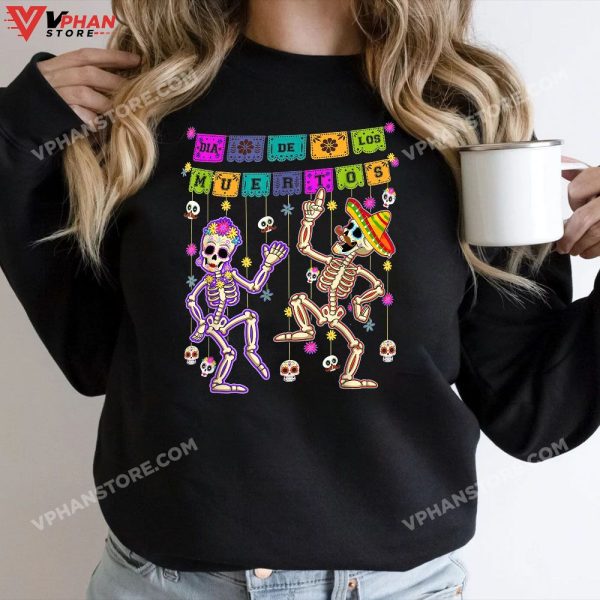 Couples Skeleton Dancing Sugar Skull Mexican Halloween T-Shirt