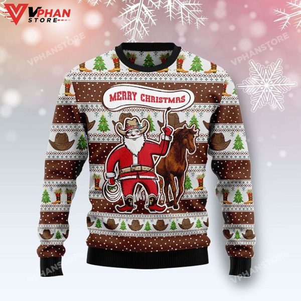 Cowboy Santa Claus 3D Sweatshirt Xmas Ugly Christmas Sweater