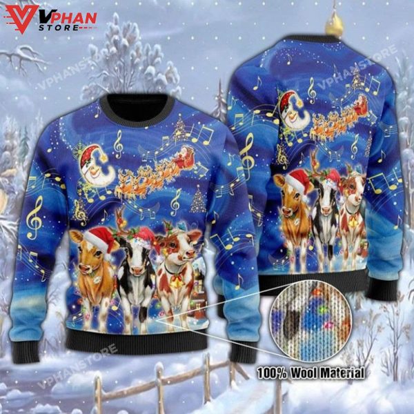 Cows Christmas Light 3D Sweatshirt, Ugly Christmas Sweater