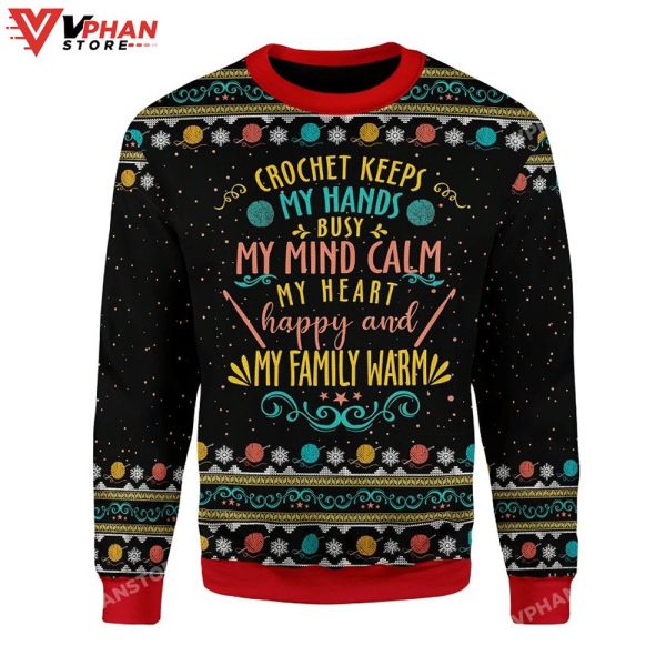 Crochet Keep My Hand Busy 3D Sweatshirt Ugly Christmas Sweater