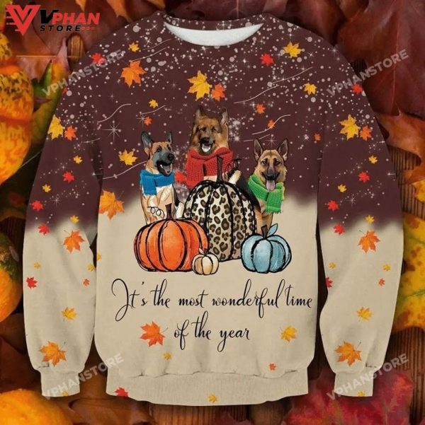 Cute German Shepherd Dog Thanksgiving Ugly Christmas Sweater 3D All Over Print