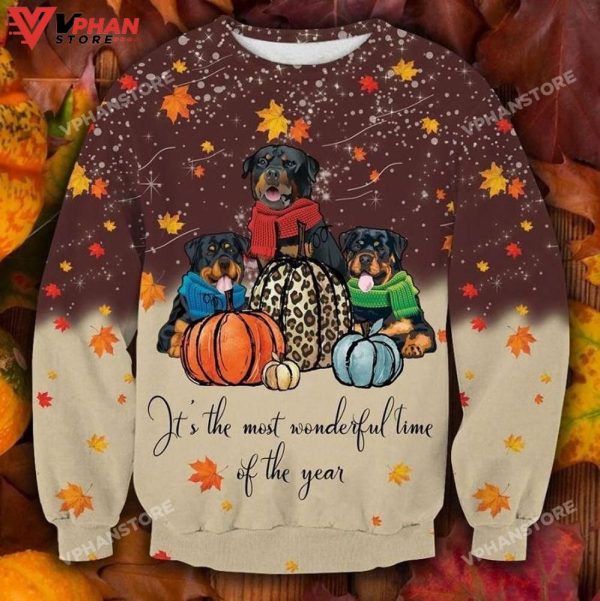 Cute Rottweiler Thanksgiving Xmas 3D Sweatshirt Ugly Christmas Sweater