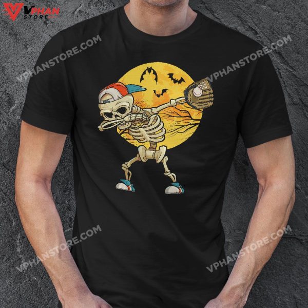 Dabbing Skeleton Baseball Halloween Boys Kids Men T-Shirt