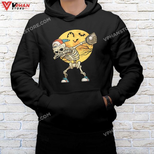 Dabbing Skeleton Baseball Halloween Boys Kids Men T-Shirt