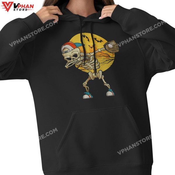 Dabbing Skeleton Baseball Halloween Boys Kids Men T-Shirt