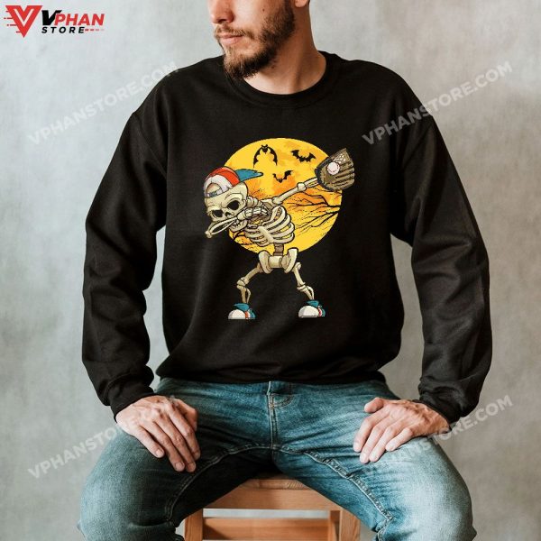 Dabbing Skeleton Baseball Halloween Boys Kids Men T-Shirt