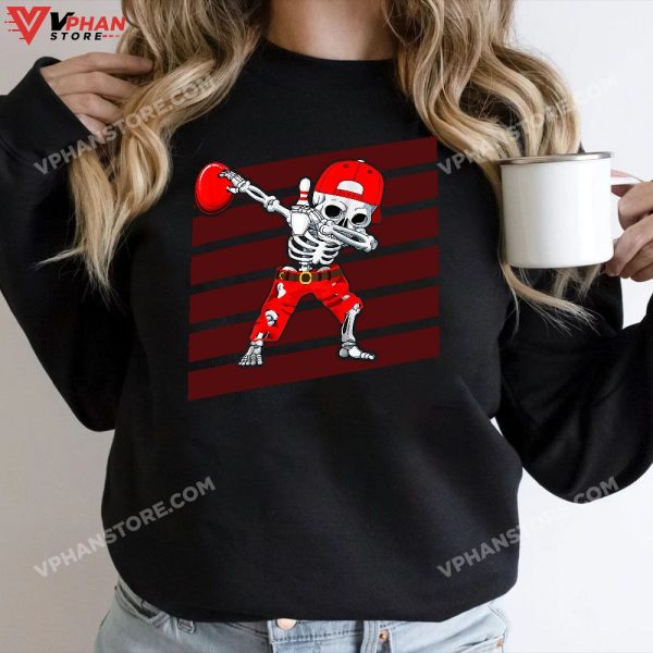 Dabbing Skeleton Bowling Funny Skull Halloween Costume T-Shirt