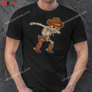 Dabbing Skeleton Cowboy Hat Halloween Kids Boys Dab Costume T Shirt 1