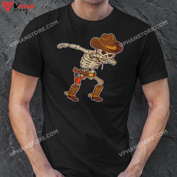 Dabbing Skeleton Cowboy Hat Halloween Kids Boys Dab Costume T-Shirt