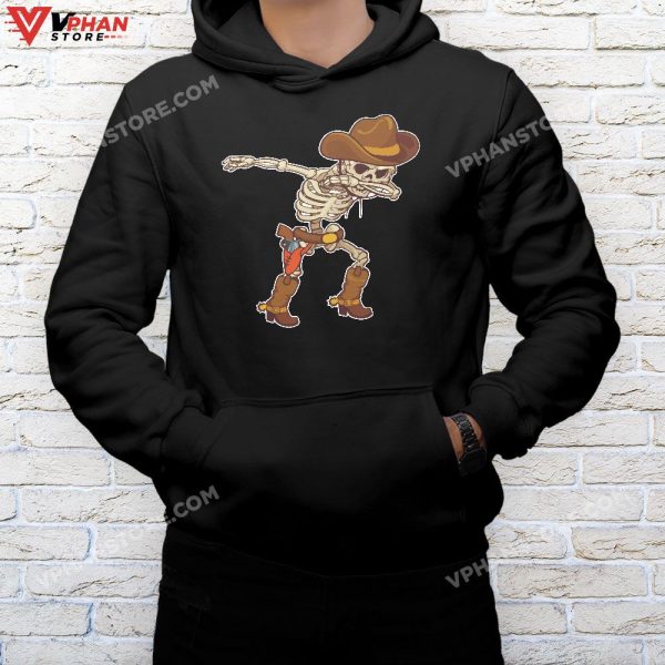 Dabbing Skeleton Cowboy Hat Halloween Kids Boys Dab Costume T-Shirt