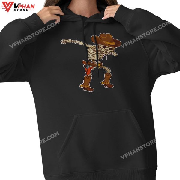 Dabbing Skeleton Cowboy Hat Halloween Kids Boys Dab Costume T-Shirt