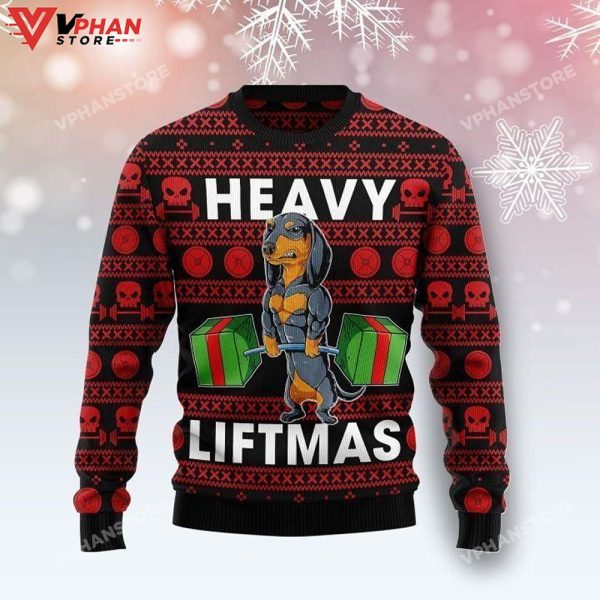 Dachshund Heavy Liftmas Ugly Christmas Sweater 3D All Over Print