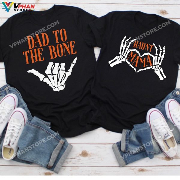 Dad To The Bone Haunt Mama Halloween Pregnancy Announcement Couples Costumes Maternity Reveal Shirt