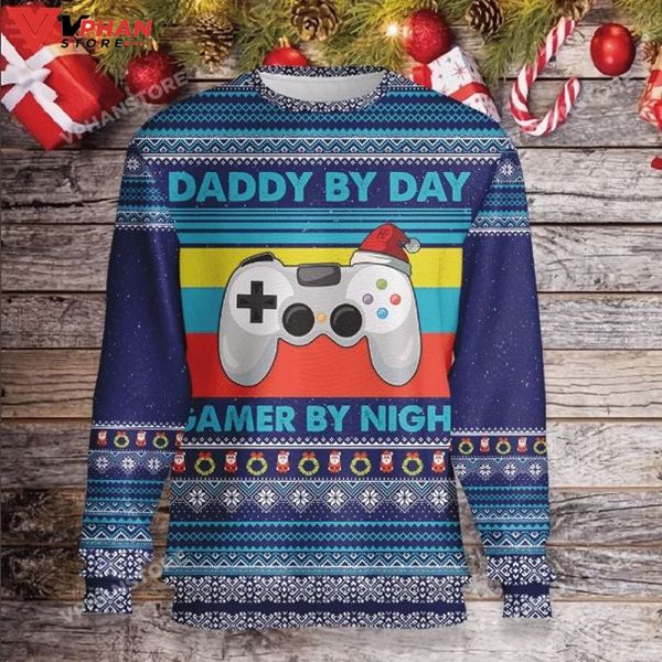 Daddy By Day Gamer By Night Ugly Christmas Sweater