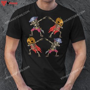 Dancing Skeletons Pumpkin Pirate Funny Halloween Boys Dab T Shirt 1