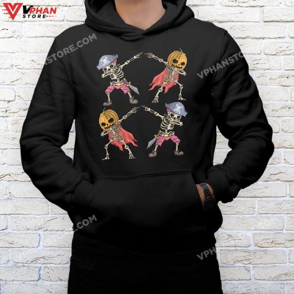 Dancing Skeletons Pumpkin Pirate Funny Halloween Boys Dab T-Shirt