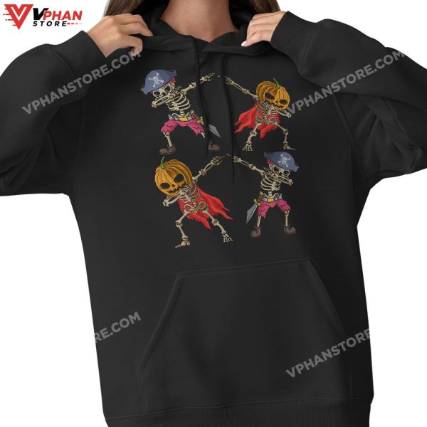 Dancing Skeletons Pumpkin Pirate Funny Halloween Boys Dab T-Shirt