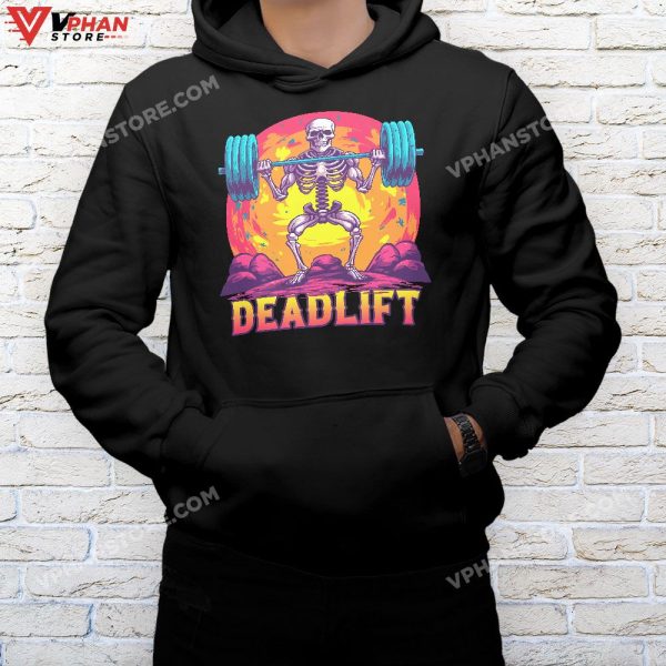 Deadlift Funny Halloween Skeleton Weight Lifting Workout T-Shirt