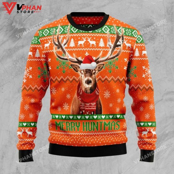 Deer Merry Huntmas 3D Christmas Sweatshirt, Ugly Christmas Sweater