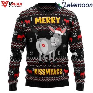 Donkeys Merry Kissmyass Ugly Christmas Sweater 1