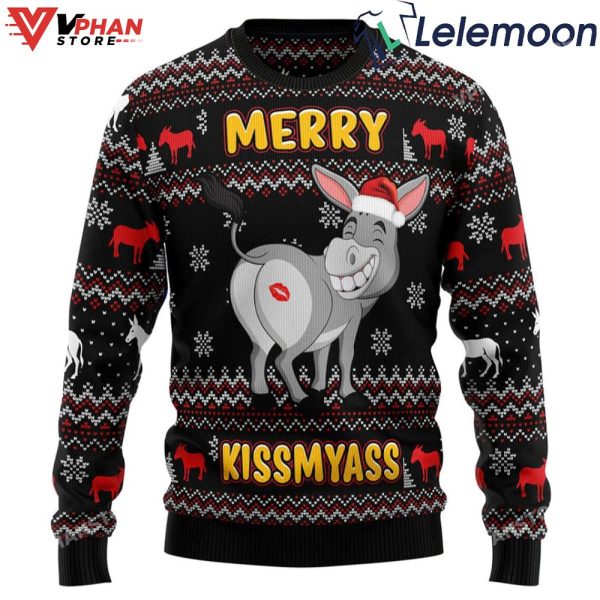 Donkeys Merry Kissmyass Ugly Christmas Sweater