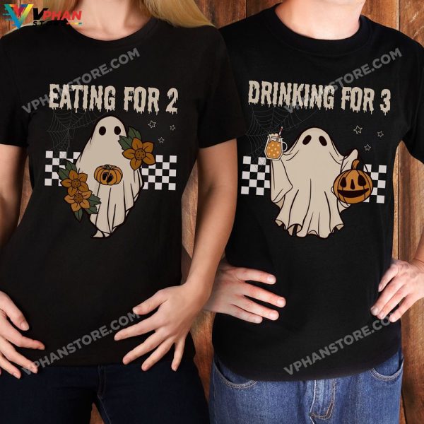 Drinking For 2 3 Groovy Ghost Pregnancy Announcement Shirt Pregnant Couple Halloween Costumes New Mom To Be Gift