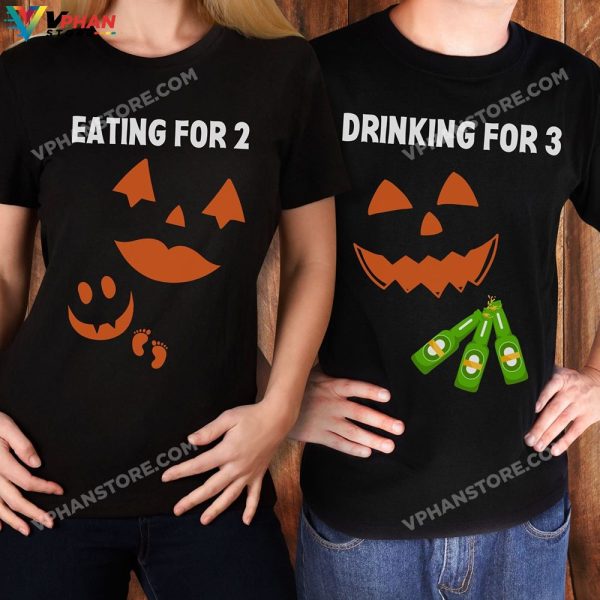 Drinking For 2 3 Jack O Lantern Pregnancy Announcement Shirt Pregnant Couple Halloween Costumes New Mom To Be Gift