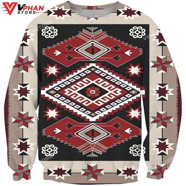 Ethnic Tribal Red Brown Pattern Chirstmas Ugly Sweater