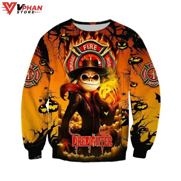 Firefighter Jack Skellington Halloween 3D Sweatshirt Christmas Sweater