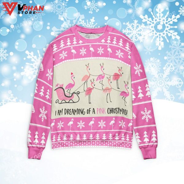 Flamingo I’m Dreaming Of A Pink Christmas Vintage Cute Sweater