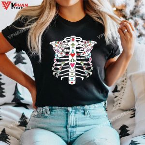 Flower Skeleton Cage Shirt Scary Halloween Skull Day Of Dead T Shirt 1