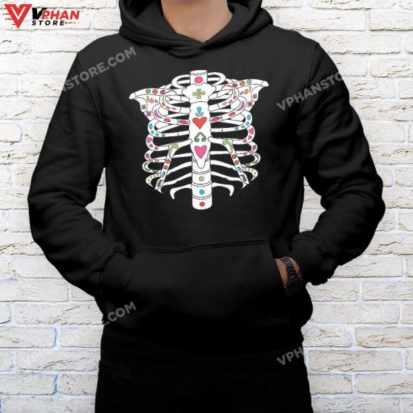 Flower Skeleton Cage Shirt Scary Halloween Skull Day Of Dead T-Shirt