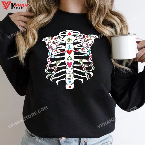 Flower Skeleton Cage Shirt Scary Halloween Skull Day Of Dead T-Shirt