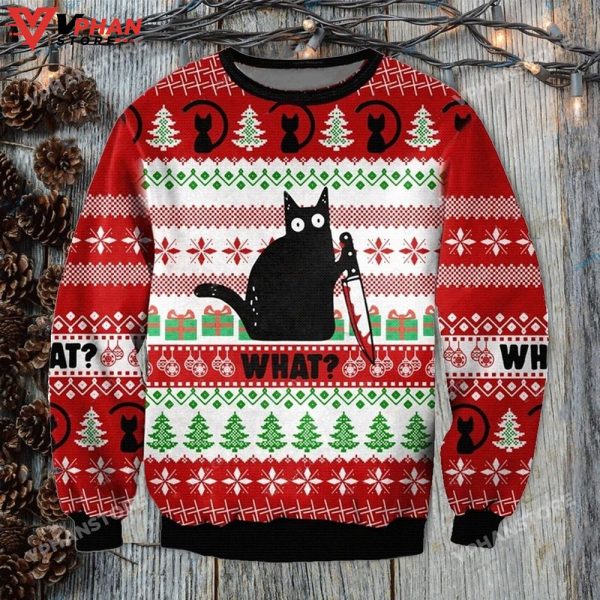 Funny Black Cat Christmas Ugly, Gift For Lovers Creep Christmas Sweater