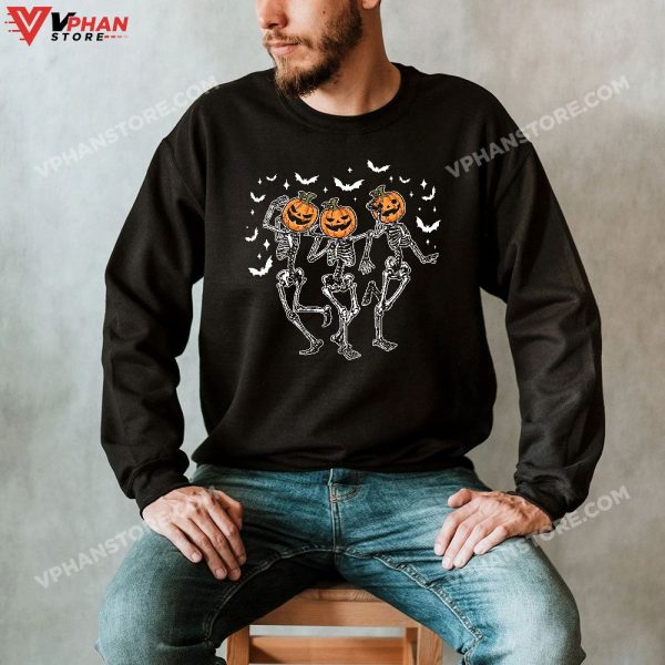 Funny Halloween Pumpkin Dancing Skeleton Costume T-Shirt